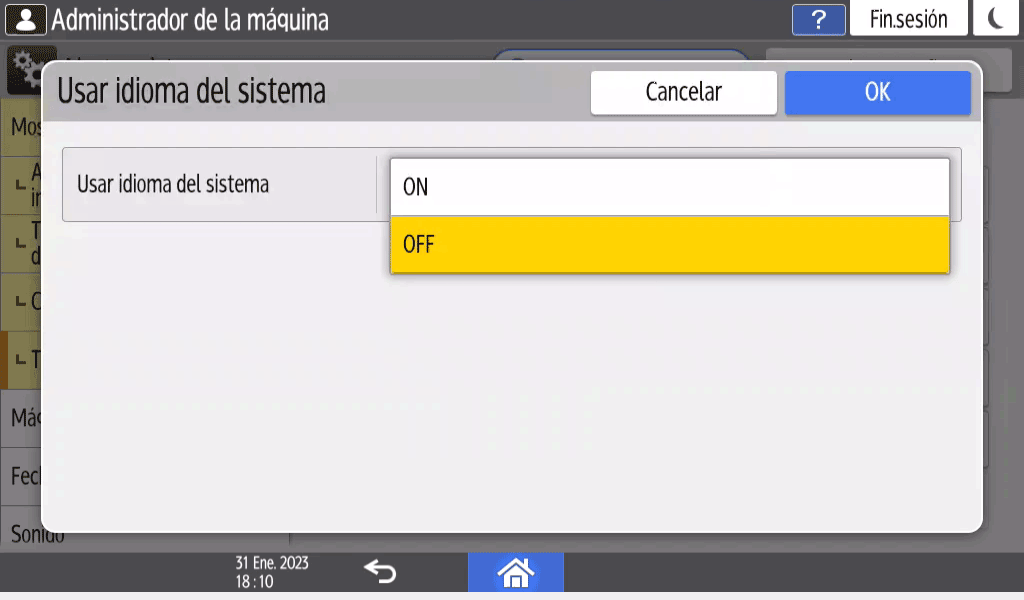 Ilustración de la pantalla del panel de mandos