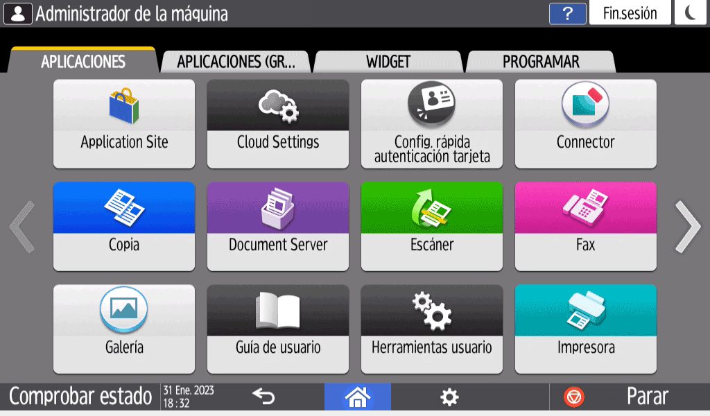 Ilustración de la pantalla del panel de mandos