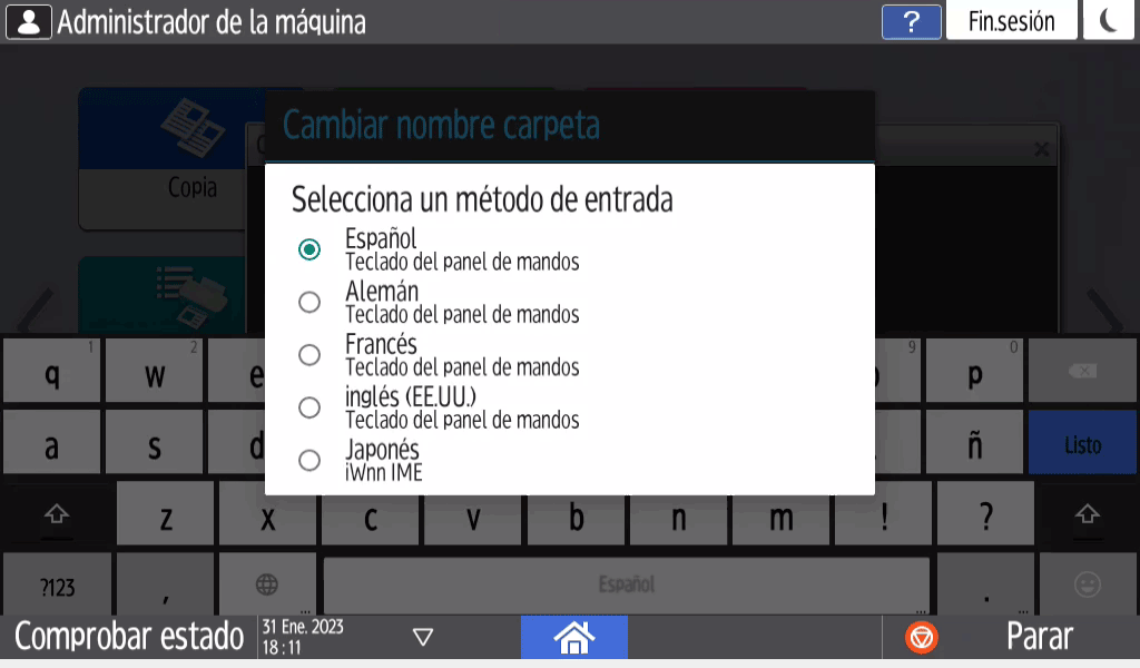 Ilustración de la pantalla del panel de mandos