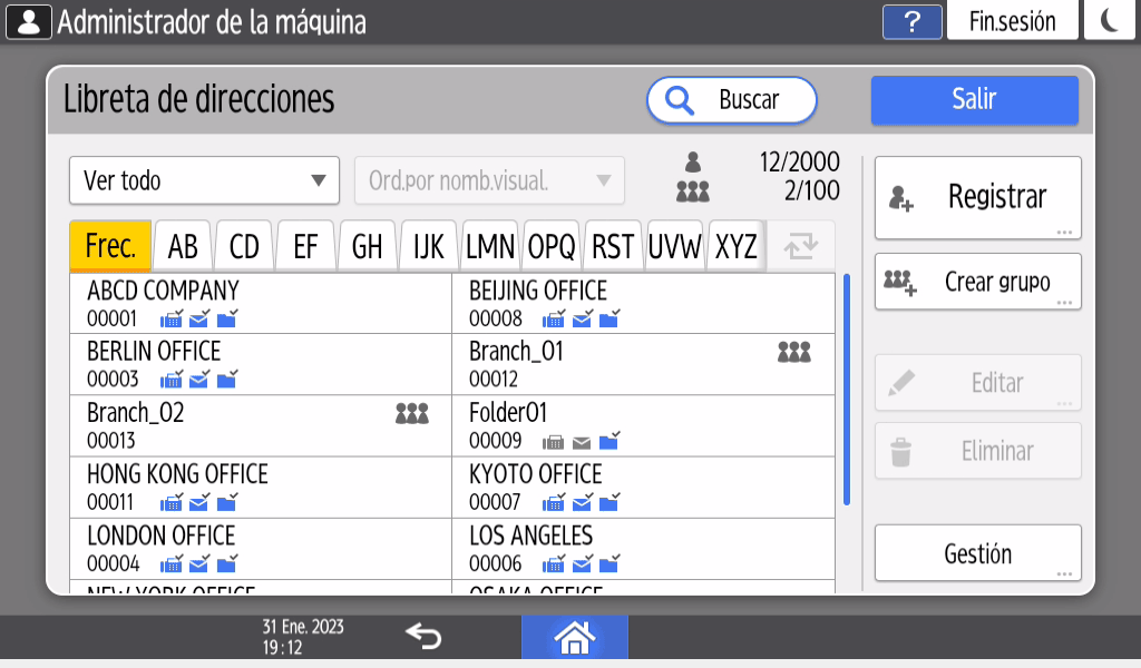 Ilustración de la pantalla del panel de mandos
