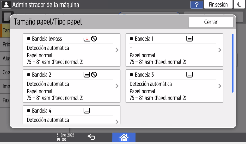 Ilustración de la pantalla del panel de mandos