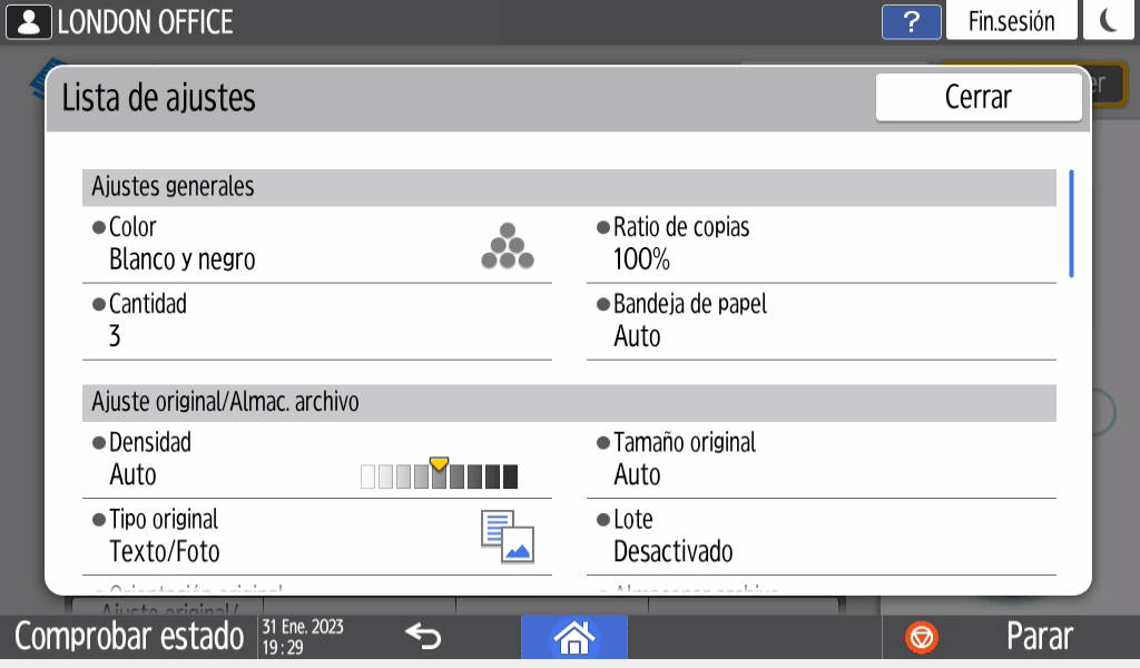 Ilustraci&oacute;n de la pantalla del panel de mandos