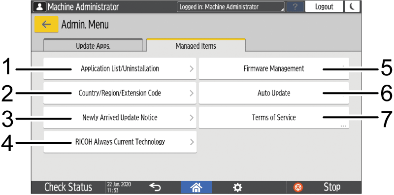 Ilustración con llamadas numeradas de la pantalla del panel de mandos