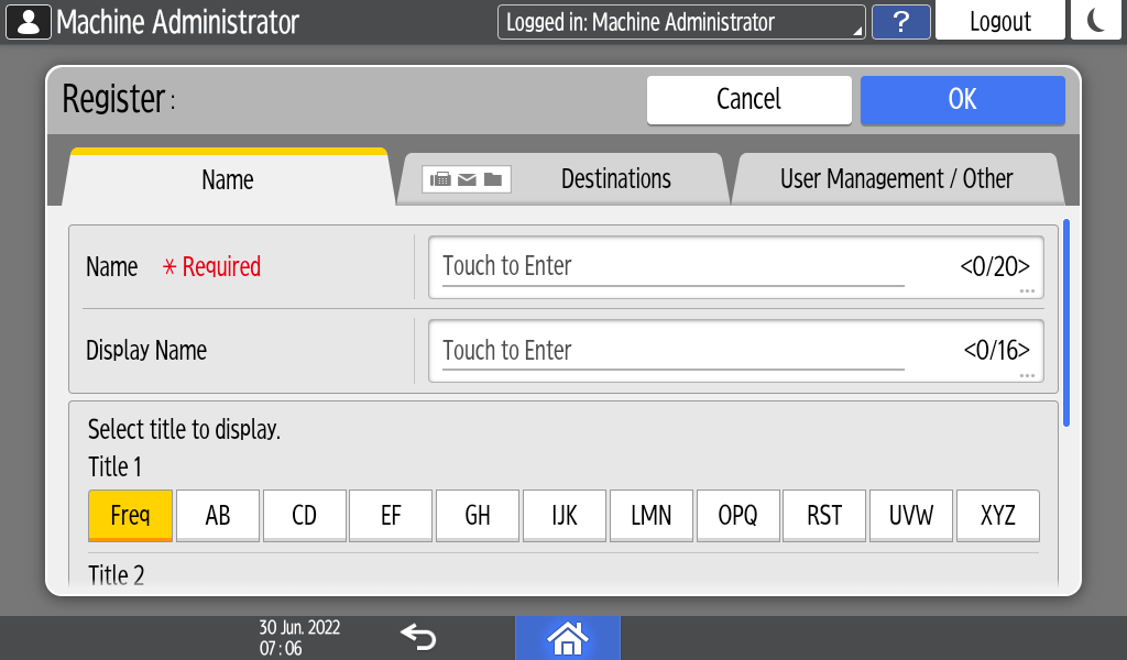 Ilustración de la pantalla del panel de mandos