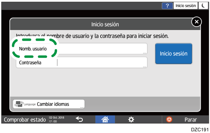 Ilustración de la pantalla del panel de mandos