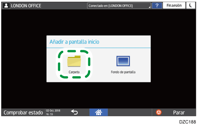 Ilustración de la pantalla del panel de mandos
