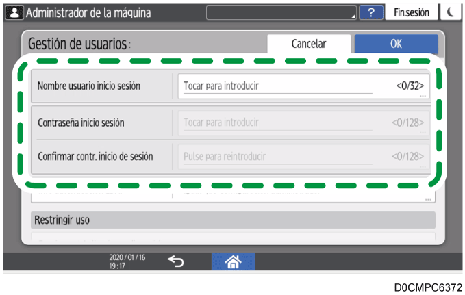 Ilustración de la pantalla del panel de mandos