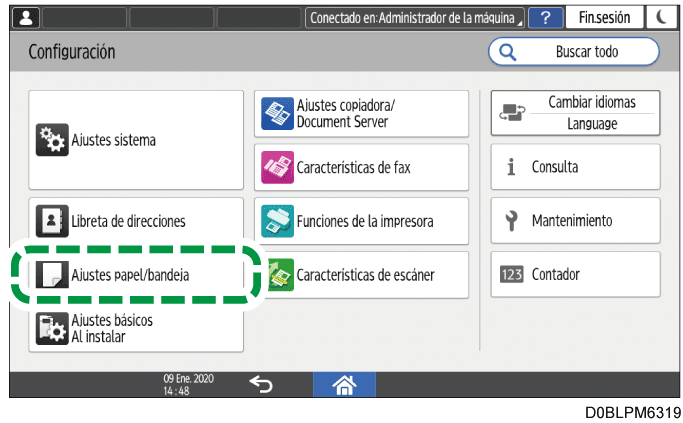 Ilustración de la pantalla del panel de operaciones