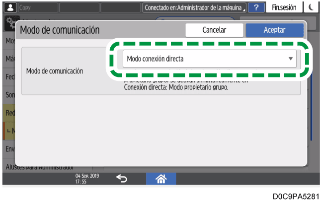 Ilustración de la pantalla del panel de mandos