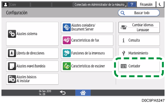Ilustración de la pantalla del panel de operaciones