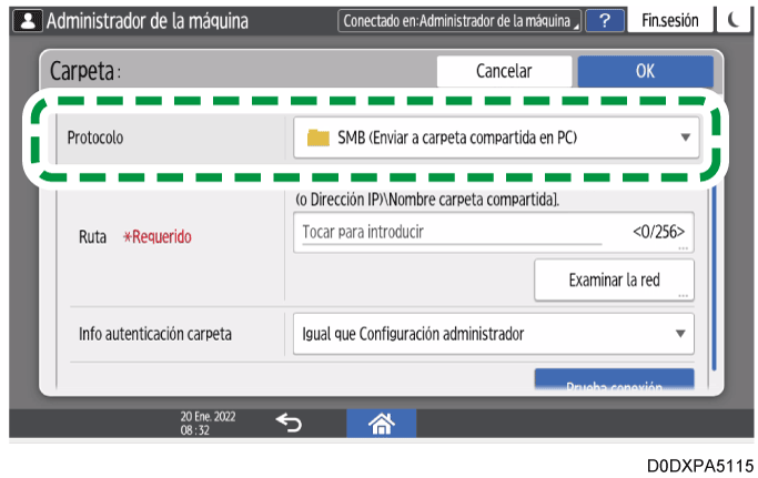 Ilustración de la pantalla del panel de mandos