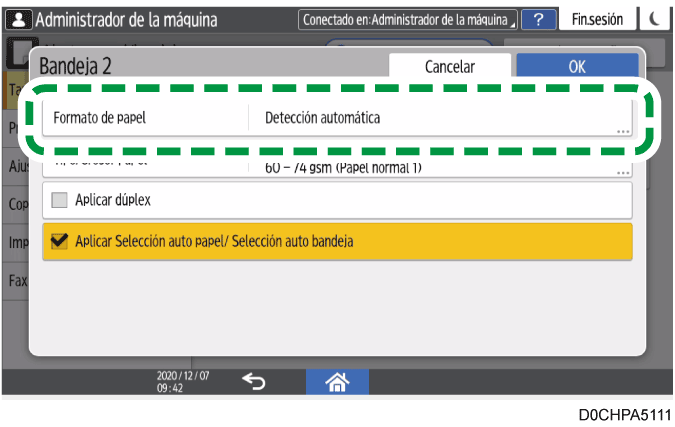 Ilustración de la pantalla del panel de mandos