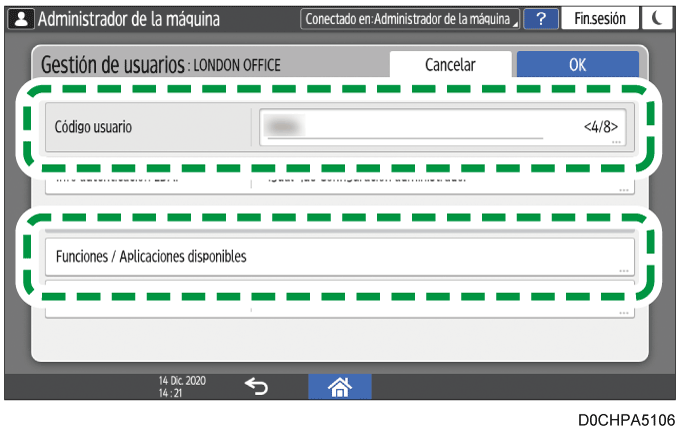 Ilustraci&oacute;n de la pantalla del panel de mandos