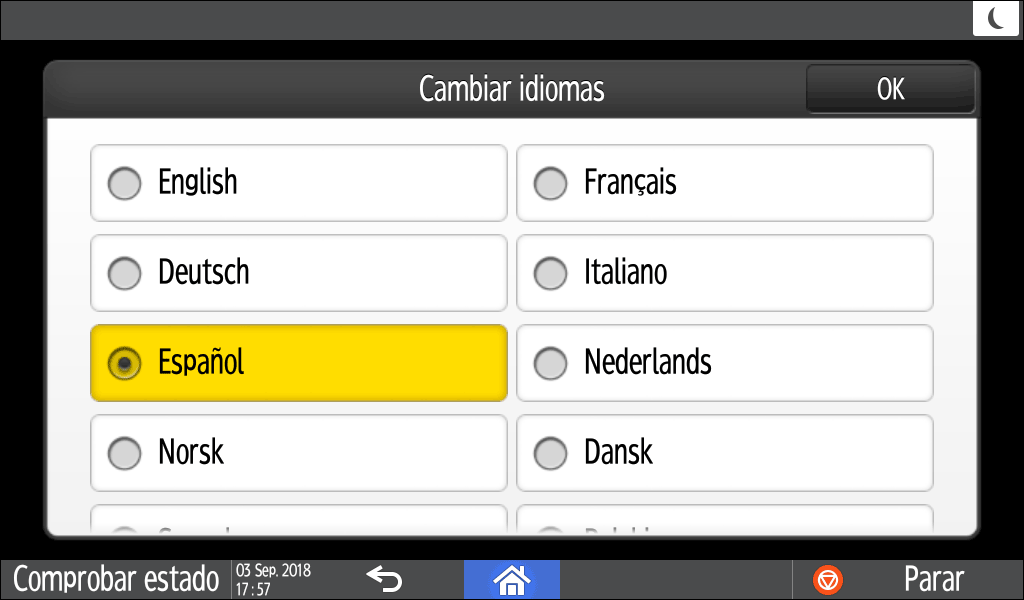 Ilustraci&oacute;n de la pantalla del panel de mandos