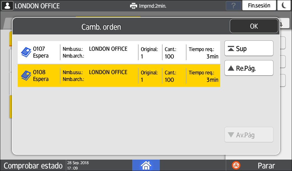 Ilustraci&oacute;n de la pantalla del panel de mandos