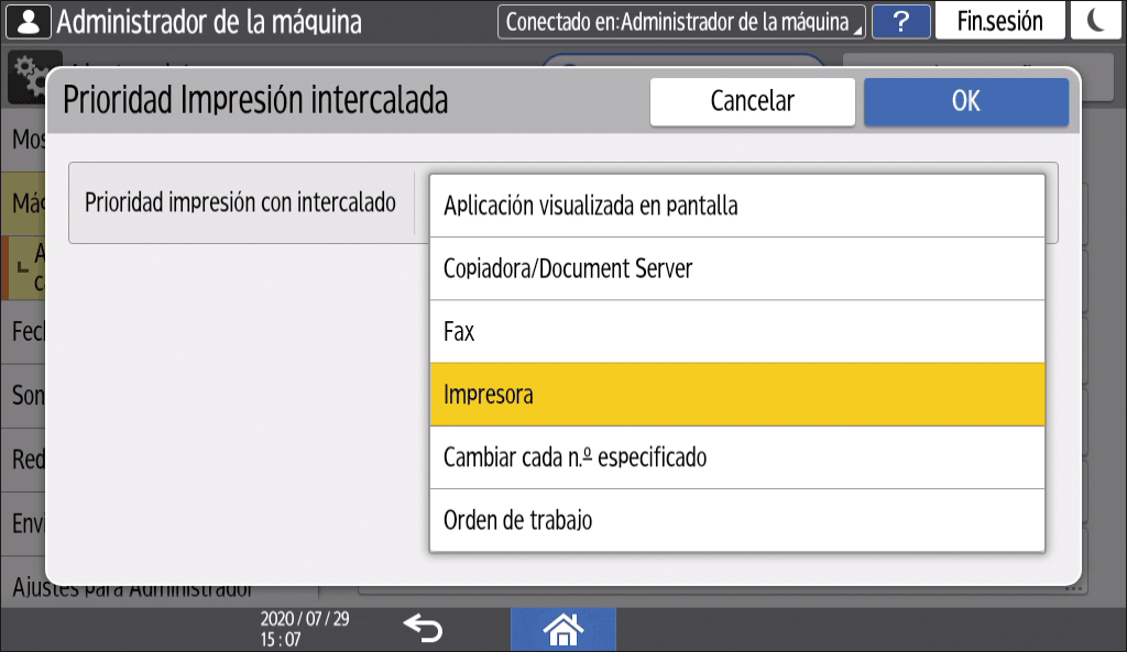 Ilustraci&oacute;n de la pantalla del panel de mandos