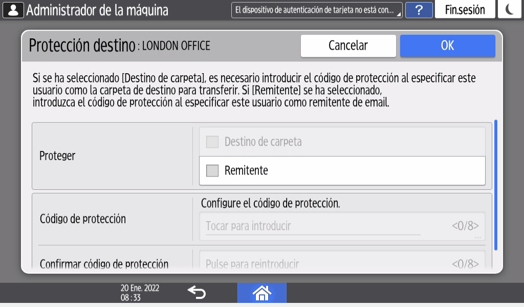 Ilustraci&oacute;n de la pantalla del panel de mandos