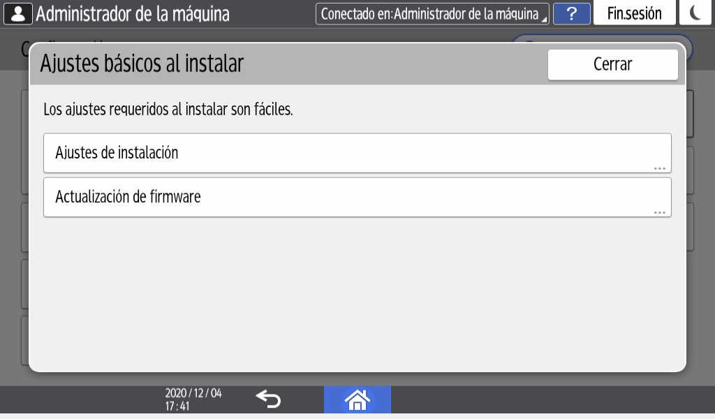 Ilustración de la pantalla del panel de mandos