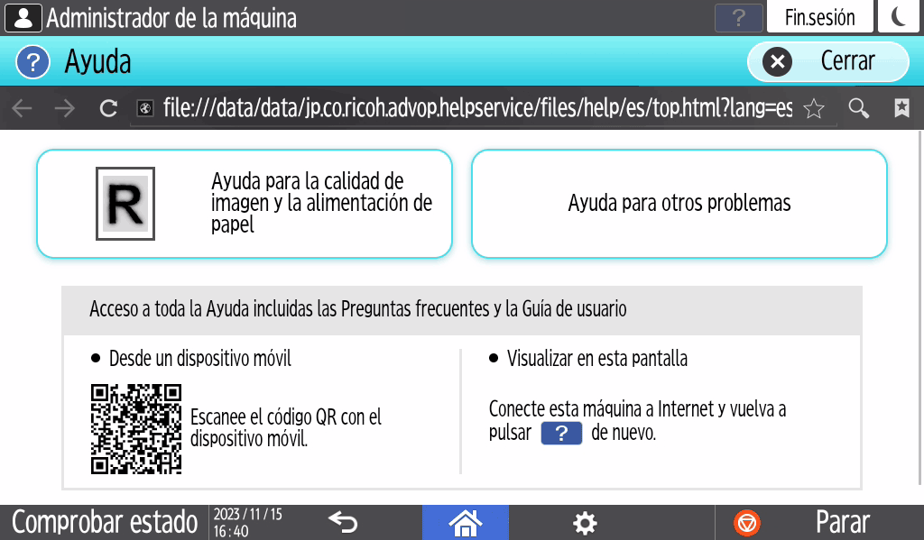 Ilustraci&oacute;n de la pantalla del panel de mandos