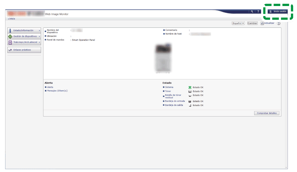 Ilustraci&oacute;n de la pantalla del panel de mandos
