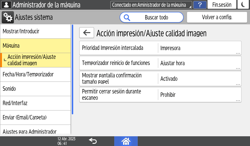 Ilustración de la pantalla del panel de operaciones