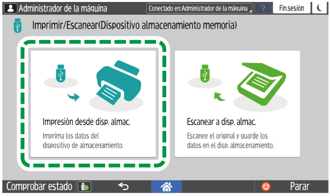 Ilustración de la pantalla del panel de operaciones