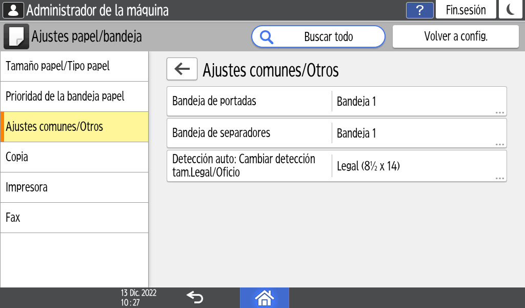 Ilustración de la pantalla del panel de operaciones