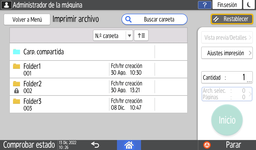 Ilustraci&oacute;n de la pantalla del panel de operaciones
