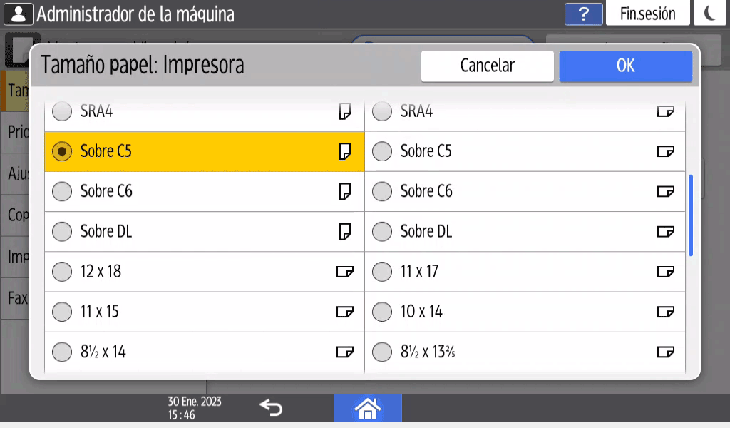 Ilustraci&oacute;n de la pantalla del panel de operaciones
