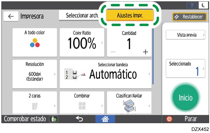 Ilustración de la pantalla del panel de operaciones
