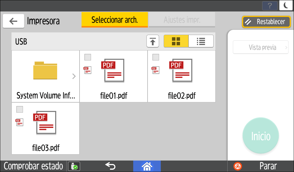 Ilustración de la pantalla del panel de operaciones