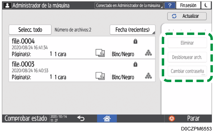 Ilustraci&oacute;n de la pantalla del panel de operaciones