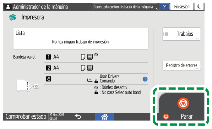 Ilustraci&oacute;n de la pantalla del panel de operaciones
