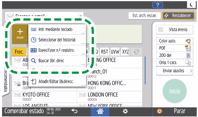 Ilustraci&oacute;n de la pantalla del panel de operaciones