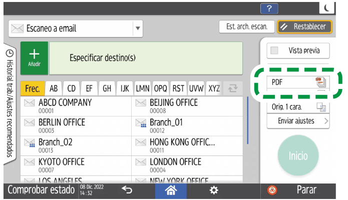 Ilustración de la pantalla del panel de operaciones