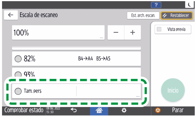 Ilustraci&oacute;n de la pantalla del panel de operaciones