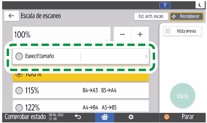 Ilustraci&oacute;n de la pantalla del panel de operaciones