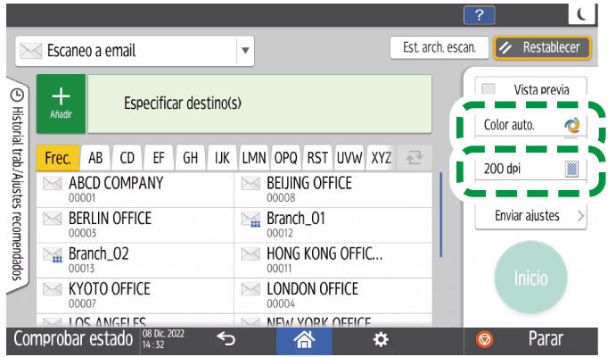 Ilustración de la pantalla del panel de operaciones