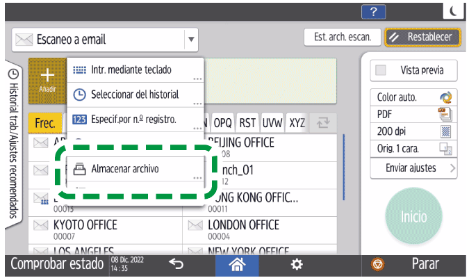 Ilustraci&oacute;n de la pantalla del panel de operaciones