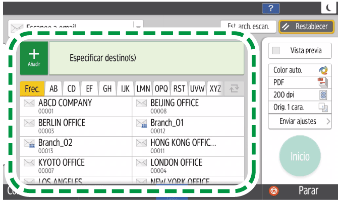 Ilustración de la pantalla del panel de operaciones