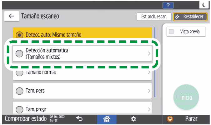 Ilustración de la pantalla del panel de operaciones