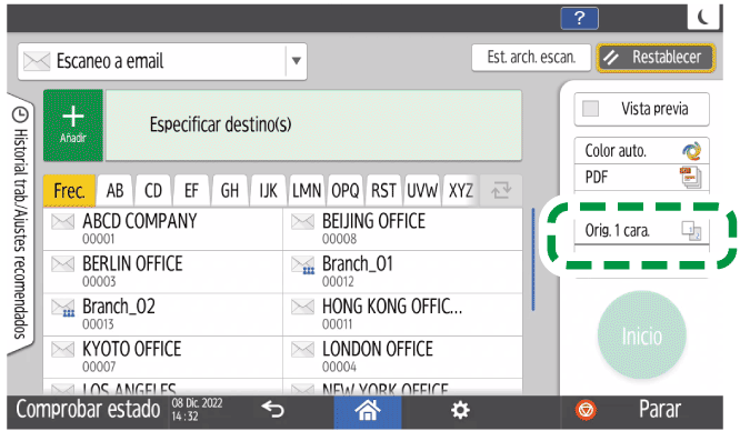 Ilustración de la pantalla del panel de operaciones