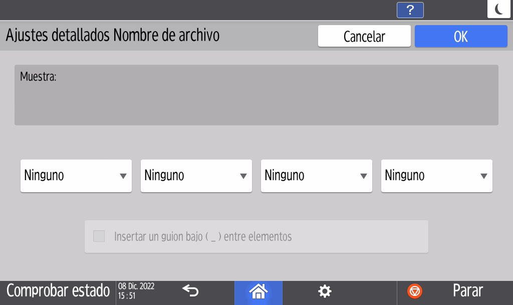Ilustración de la pantalla del panel de operaciones