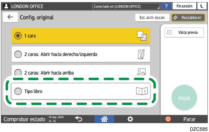 Ilustración de la pantalla del panel de operaciones