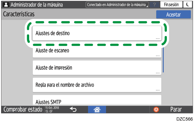 Ilustraci&oacute;n de la pantalla del panel de operaciones