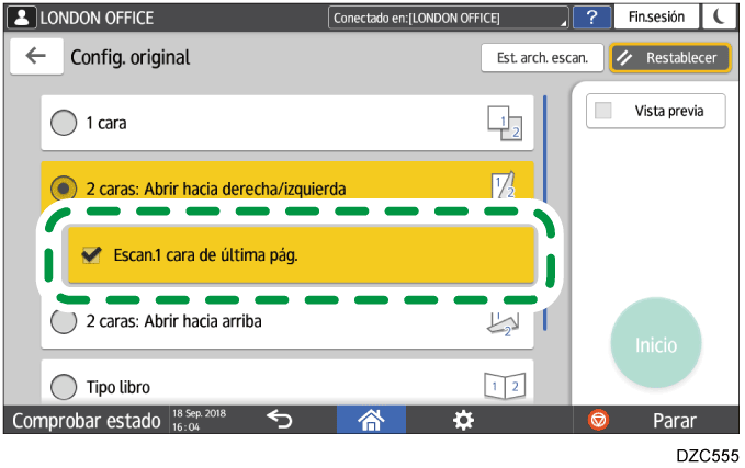 Ilustración de la pantalla del panel de operaciones