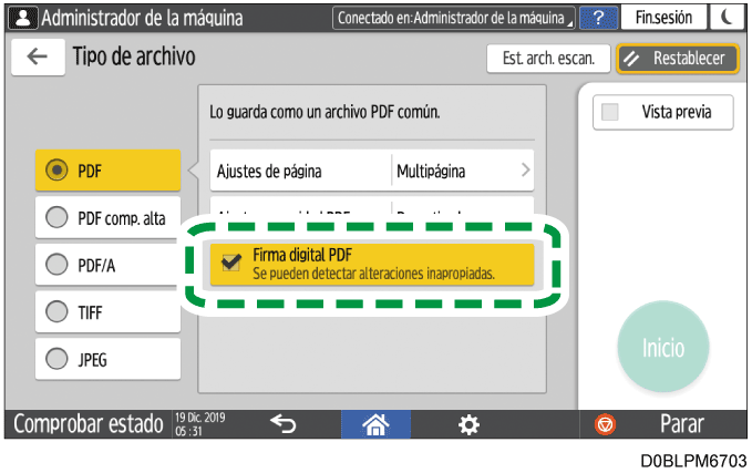 Ilustraci&oacute;n de la pantalla del panel de operaciones