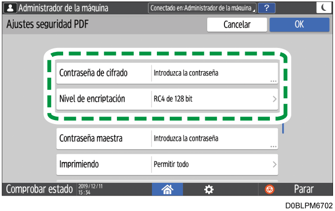 Ilustraci&oacute;n de la pantalla del panel de operaciones