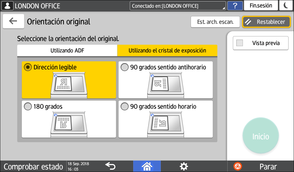 Ilustración de la pantalla del panel de operaciones