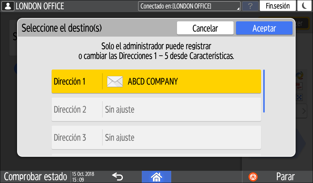 Ilustraci&oacute;n de la pantalla del panel de operaciones
